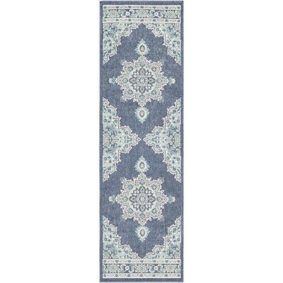 Mark & Day Lyla 2'5"x7'10" Runner Woven Indoor and Outdoor Area Rugs Charcoal: Stain-Resistant Olefin, Traditional Medallion