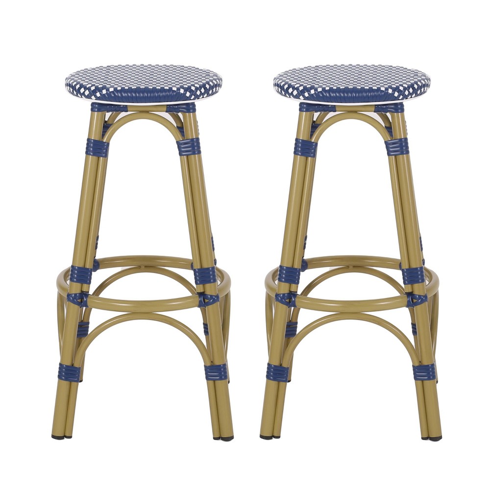 Photos - Chair Christopher Knight Home 2pc Starla Outdoor Patio 29.5" Barstools Navy Blue