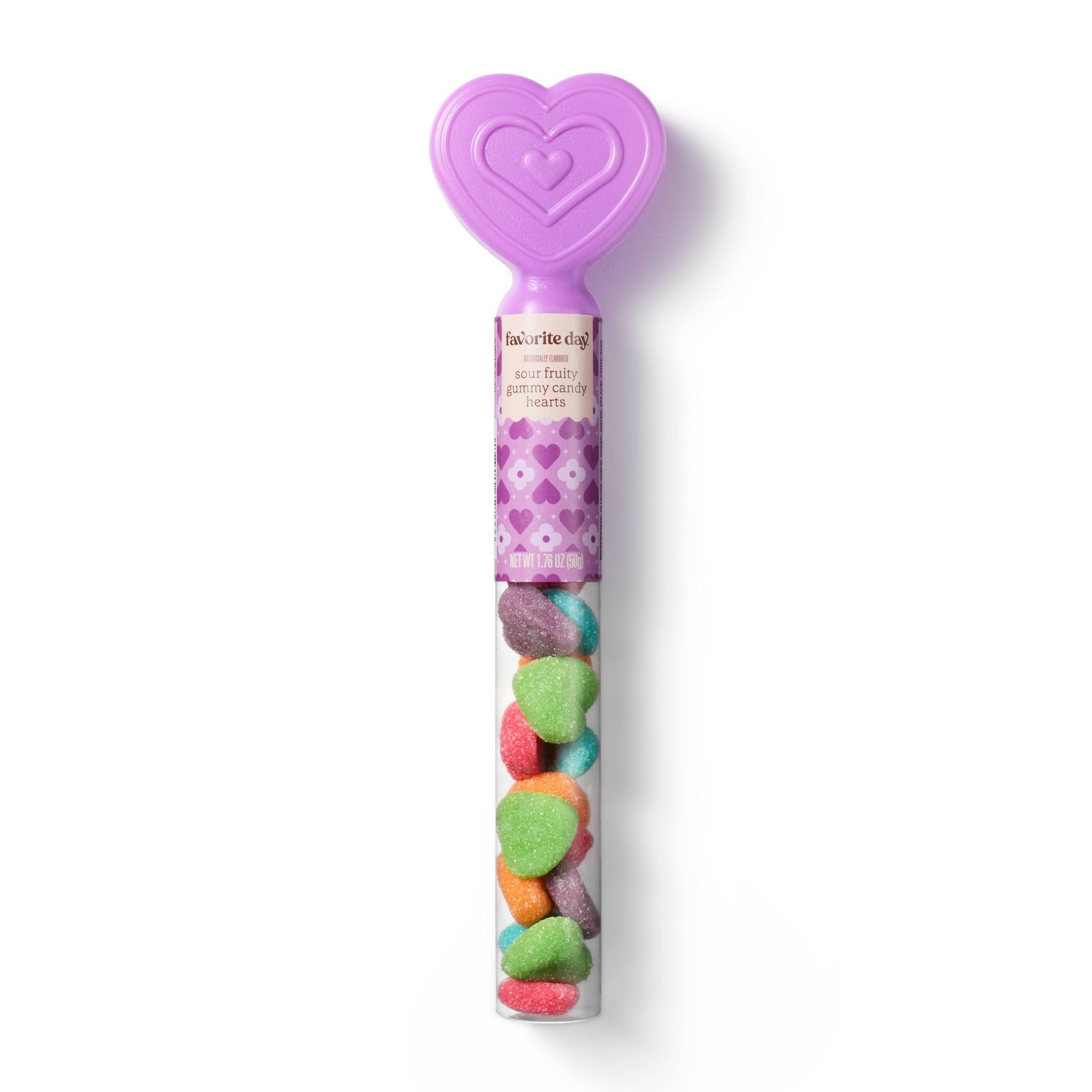 Valentine's Sour Rainbow Hearts Candy in Filled Cane - 1.76oz - Favorite Day™