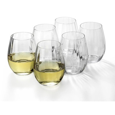 Slickblue Clear Ribbed Optic Wine Glasses Set of 6 - 18 oz