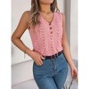 Coolmee Women's Summer Knit Vest Tank Top Button Down Fitted Sleeveless V Neck Loose Vacation Casual Tank - 3 of 4