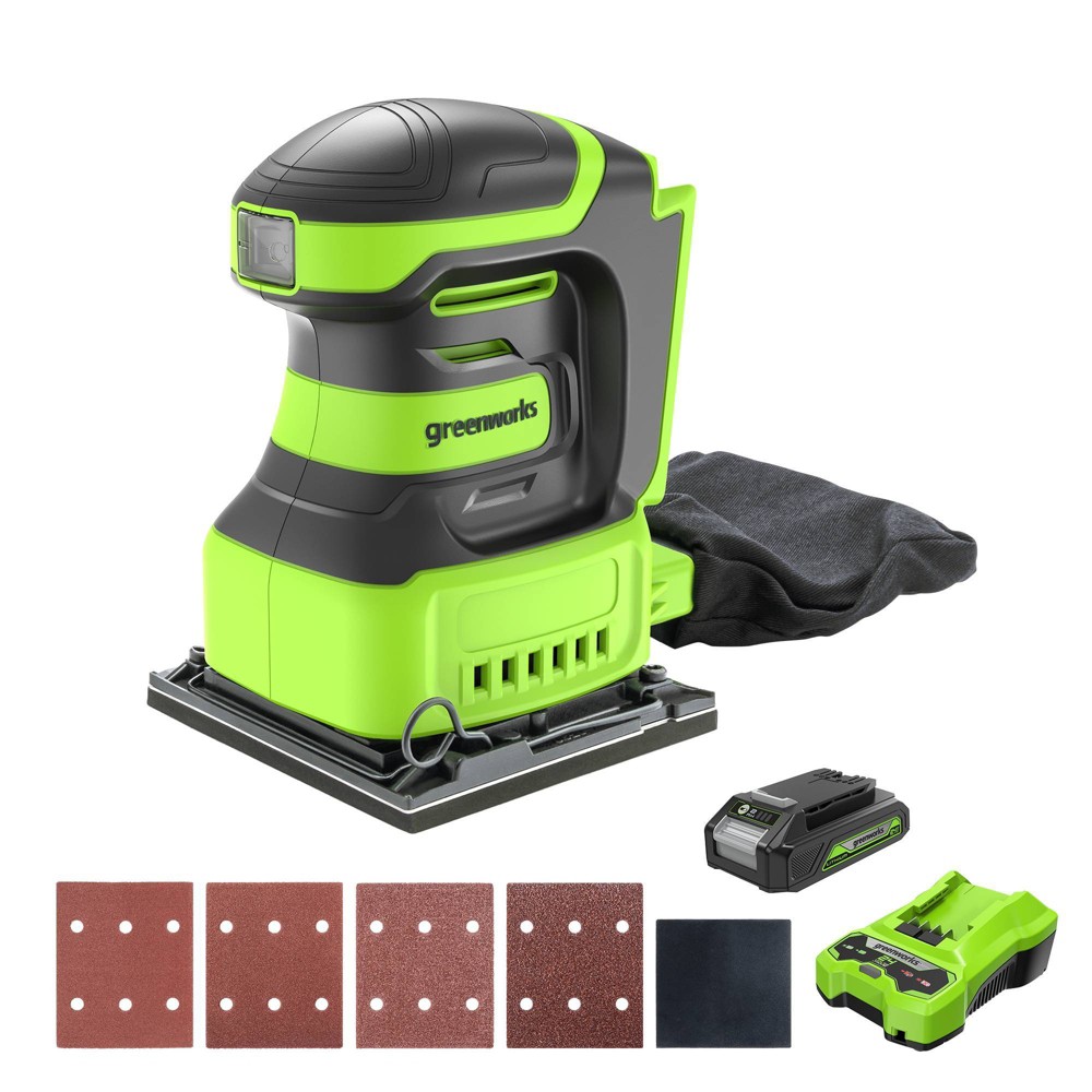 Greenworks POWERALL 24V Cordless Quarter Sheet Sander Kit with 2.0Ah Battery and Charger