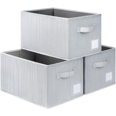 Aoibox 3 Pack Fabric Storage Baskets for Shelves Closet Organizer Bins Decorative Foldable Bin with Handles Grey