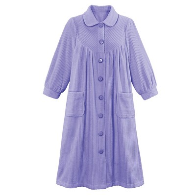 Collections Etc Plush Fleece Button Front Robe with Pockets, Collar