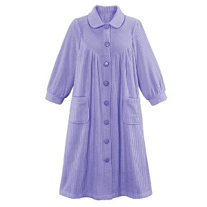 Collections Etc Plush Fleece Button Front Robe with Pockets, Collar - 1 of 4