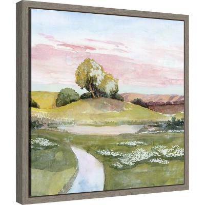 Grace Popp Pink and Green Landscape Canvas Print, 16 x 16 inches