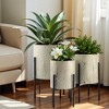 LuxenHome Set of 3 Gray and Gold Metal Cachepot Planters with Black Stand - 2 of 4