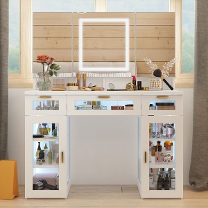 FUFU&GAGA Large Makeup Mirror Removable Storage Adjustable Light Vanity Table White - 1 of 4