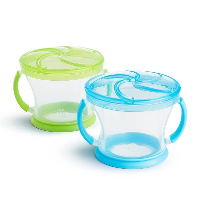 Snack Catcher Toddler Snack Cups, No Spill, 2 Pack, Blue/Green