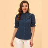 Allegra K Women's Office Short Sleeve Ruffle Stand Collar Lacework Button Down Shirt - 2 of 4