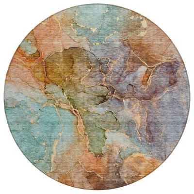 Copper Orange And Teal Blue Abstract Washable Indoor Outdoor Area Rug