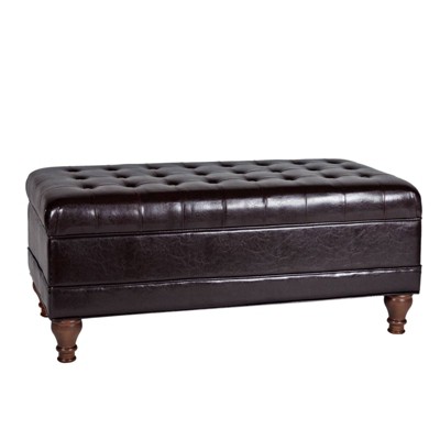 Wooden Bench with Button Tufted Lift Top Storage Brown - Benzara