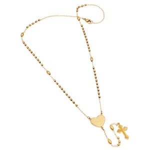 Steeltime 24" 18k gold plated stainless steel padre nuestro prayer heart rosary necklace - 1 of 4