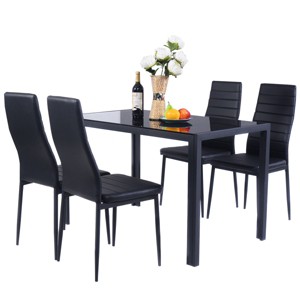 Tangkula 5 PCS Kitchen Dining Table Set Breakfast Furniture w/ Glass Top  Padded Chair - 1 of 4
