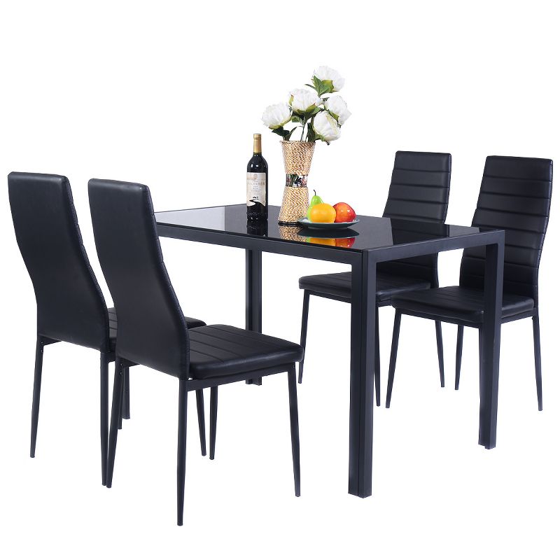 Tangkula 5 PCS Kitchen Dining Table Set Breakfast Furniture w/ Glass Top  Padded Chair, 1 of 11