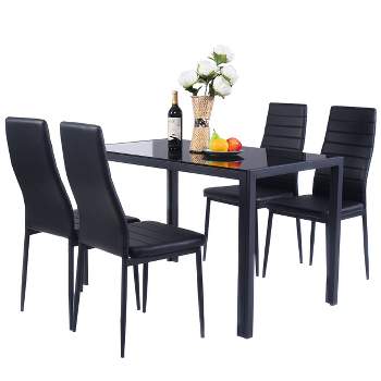Tangkula 5 PCS Kitchen Dining Table Set Breakfast Furniture w/ Glass Top  Padded Chair