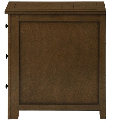 Espresso Brown Wood Rectangular Side Table with Storage Drawers