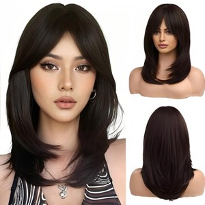 Jessie's Wig 16 Inch Short Straight With Curtain Bangs Layered Wigs Synthetic Hair Black 1 Pc/Pack - 1 of 4