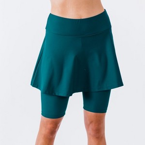 Calypsa Women's Plus Size Flared Mid-Thigh Swim Skirt With Bike Shorts - 1 of 4