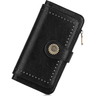 BEAFUP Women's Wallet,Vintage PU Leather Wallet RFID Blocking Large Capacity Credit Card with Zipper Coin Pocket and ID Window