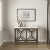 Royal Hampton Sofa Console Table with 41 Inch White Genuine Marble Top and Sandblasted Mango Wood Geometric Frame - 2 of 4