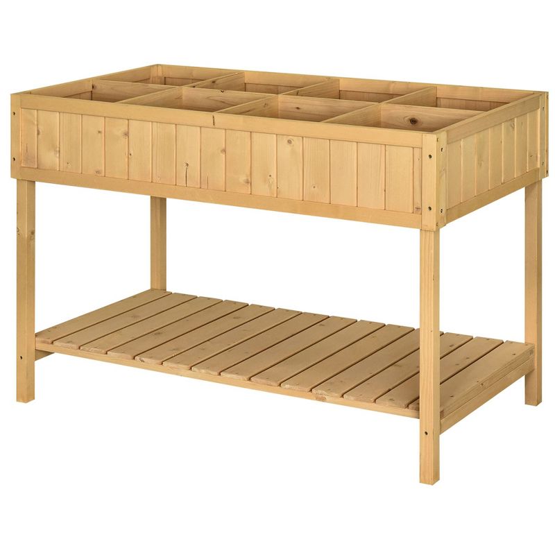 Outsunny Wooden Raised Garden Bed with 8 Slots, Elevated Planter Box Stand with Open Shelf for Limited Garden Space to Grow Herbs, Vegetables, and Flowers, 5 of 10