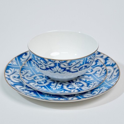 Ozarke Blue And White With Gold Rim Plates Set - Blue & White
