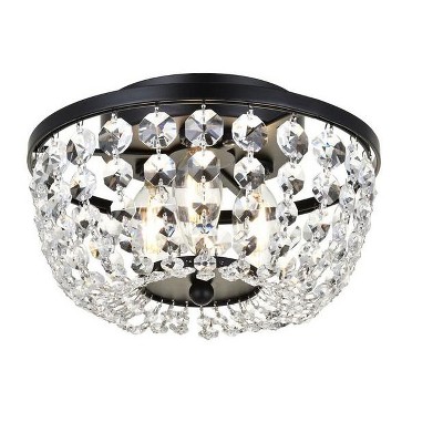Cora 10-Inch Black Iron and Crystal Flush Mount Light