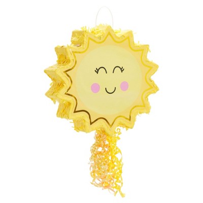 Blue Panda Small Pull String Sun Pinata for Sunshine Party Decorations, Birthday, Baby Shower, 14 x 13 x 3 In