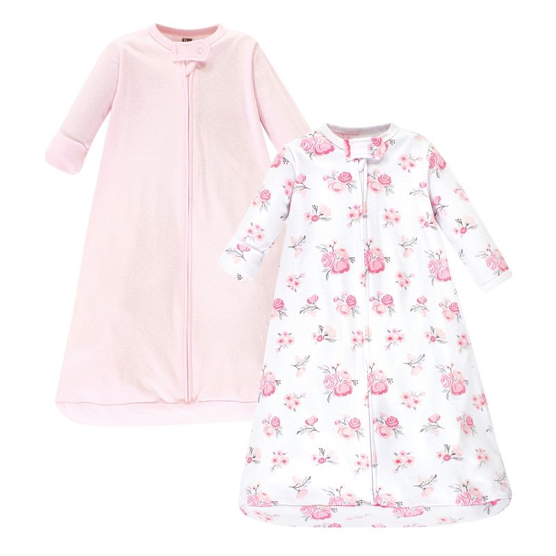 Hudson Baby Infant Girl Cotton Long-Sleeve Wearable Sleeping Bag, Sack, Blanket, Basic Pink Floral, 18-24 Months, 1 of 5