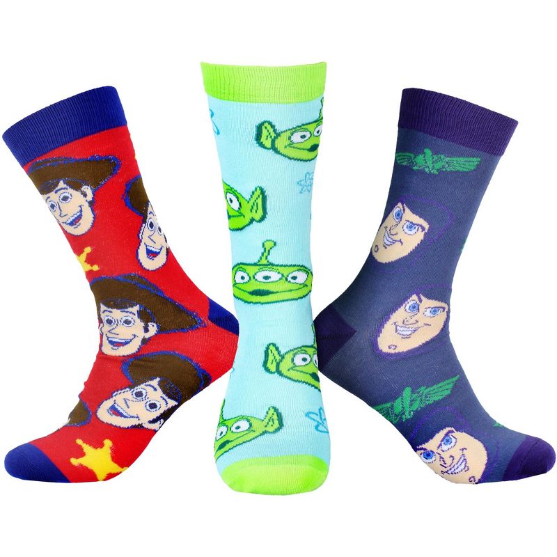 Disney Toy Story Socks Woody Buzz Lightyear Aliens Men's 3 Pack Crew Socks Multicoloured, 1 of 6