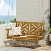 Outdoor Patio Acacia Wood Porch Swing Bench with Herringbone Backrest, 8-Foot Hanging Chains, 800 lb Weight Capacity - 3 of 4