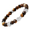 Steeltime Men's genuine tiger eye beaded bracelet and stainless steel St. Benedict and cross charms. Color Option: Silver, Gold - 2 of 4
