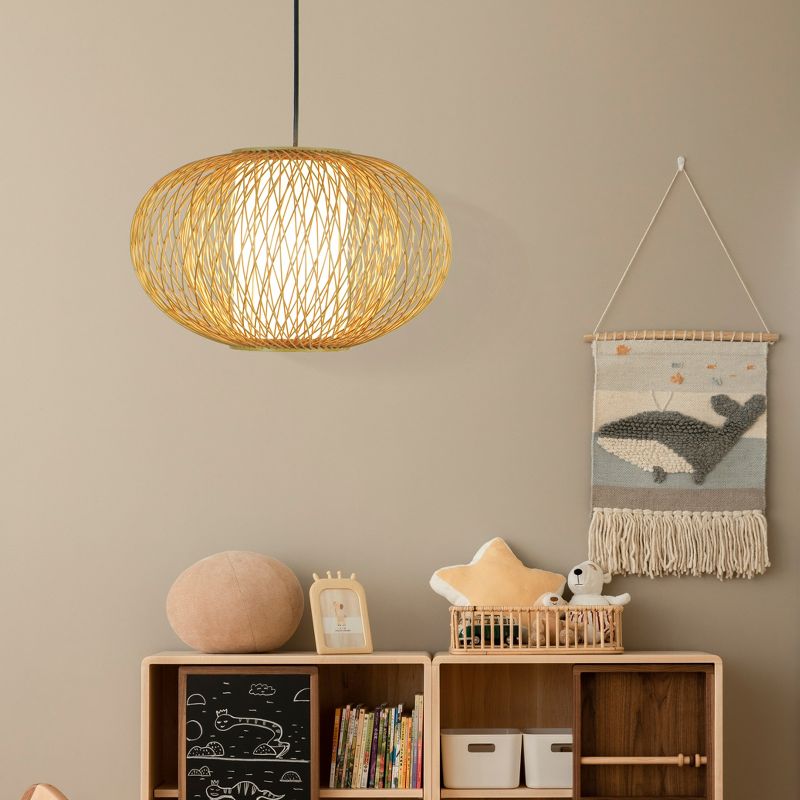Vintiquewise Handmade Modern Round Bamboo Wicker Rattan Lamp Hanging Light Shade, Small, 3 of 8