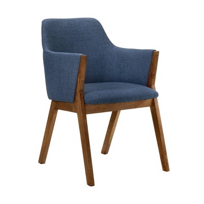 Blue Upholstered Wood Arm Chairs Set of 2