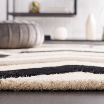 Ivory and Black Hand-Tufted Wool Square Area Rug
