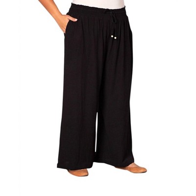 Women's Solid Drawstring Cotton Rayon Pants - Plus - On The Plus Side