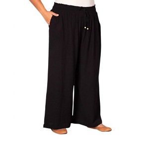 Women's Solid Drawstring Cotton Rayon Pants - Plus - On The Plus Side - 1 of 3