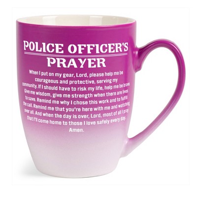 Elanze Designs First Responder Appreciation Coffee Cup Mug 12 Ounce Ceramic With Ombre Gradient Police Officer's Prayer Pink and White