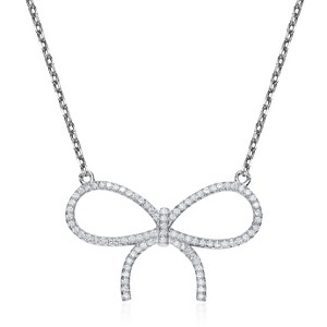 Guili Sterling Silver 18K Rose-Plated Ruby CZ Bow Tie Necklace in White or Red—Stylish, Dazzling, and Perfect for a Feminine Touch. - 1 of 3