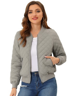 INSPIRE CHIC Women's Quilted Zip-Up Raglan Sleeves Bomber Jacket