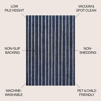 Ivory and Navy Striped 8' x 10' Machine-Washable Rug