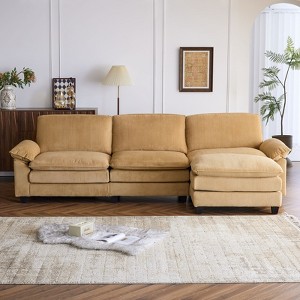 Karl Home |120 in. W Pillow Top Arm Double-layer Cushion Corduroy Sofa in Brown With Ottoman - 1 of 4