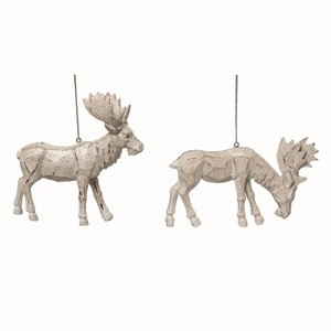 Transpac Resin Glam Moose Ornament Set of 2 Christmas Home Decorations - 1 of 1