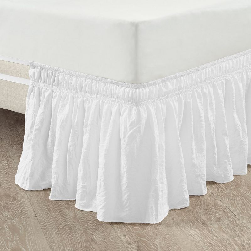 Home Boutique Ruched Ruffle Elastic Easy Wrap Around Bedskirt -Pure White Color - Single - Fits Twin / Twin-XL / Full, 1 of 2