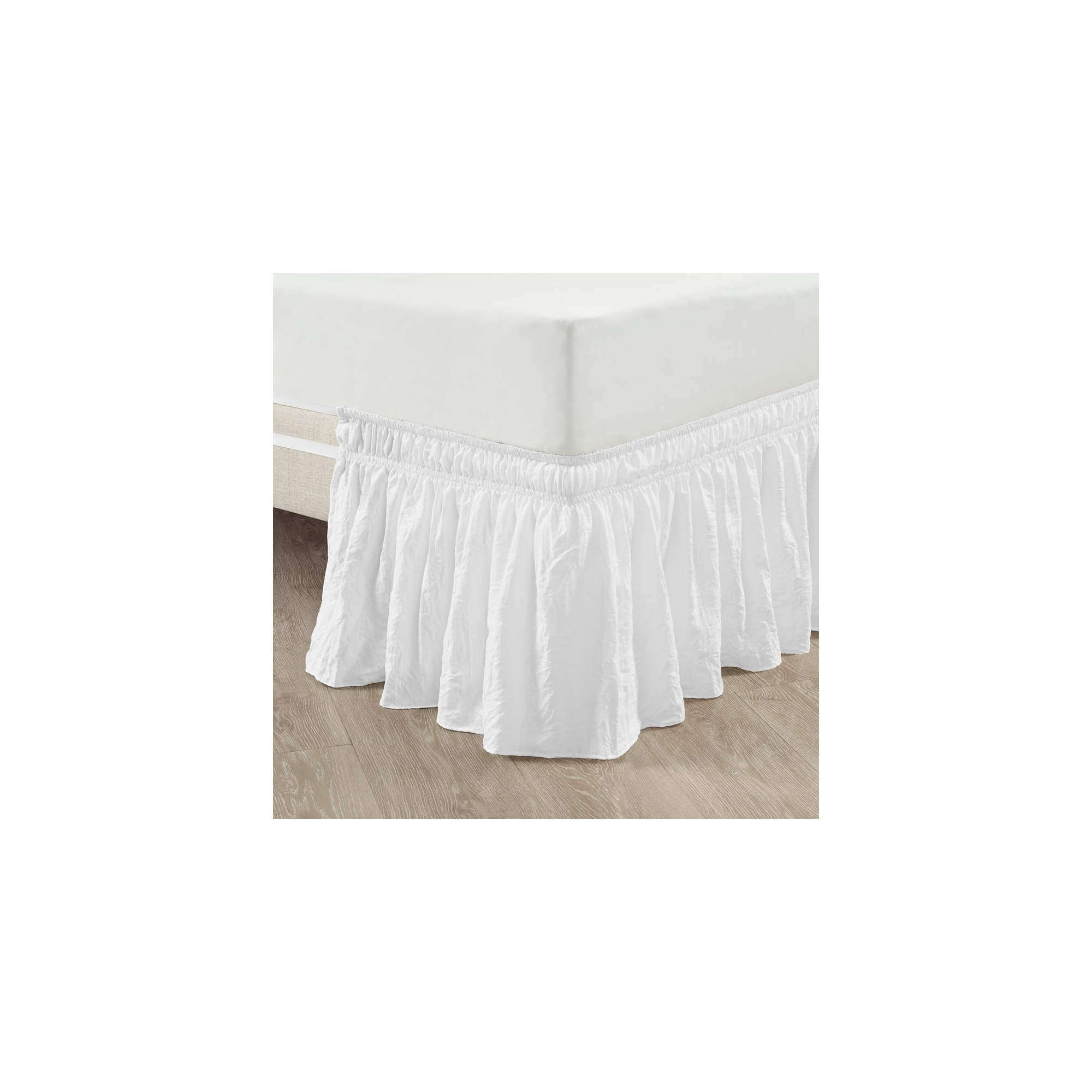 Ruched Ruffle Elastic Easy Wrap Around Bedskirt Pure White Single Queen/King/Cal King