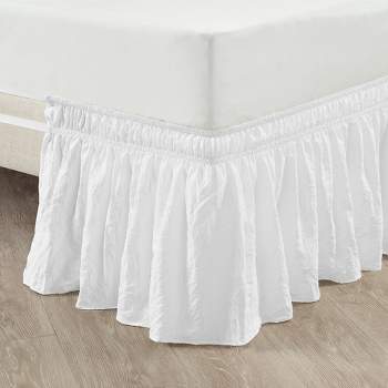 Ruched Ruffle Elastic Easy Wrap Around Bedskirt Pure White Single Queen/King/Cal King