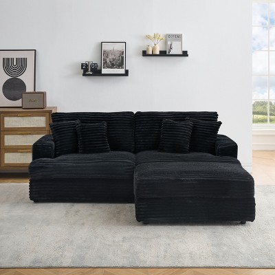 CENGHU 82 Inches Corduroy Sofa, Sectional Sofa, Storage Feet +4 Throw Pillows, L Shaped Sofa Couches for Living Room, Office