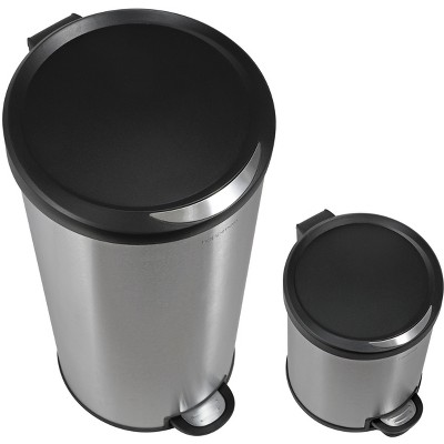 Oscar Stainless Steel Cylinder Step Trash Can Set with Black Lid