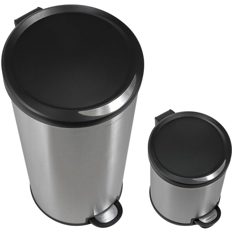 happimess Oscar Round 8-Gallon Step-Open Trash Can with FREE Mini Trash Can, Stainless Steel/Black, 4 of 13
